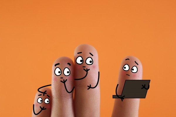 Finger people, looking at laptop, Privacy
