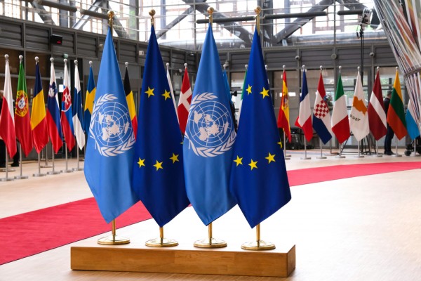 EU, UN flags