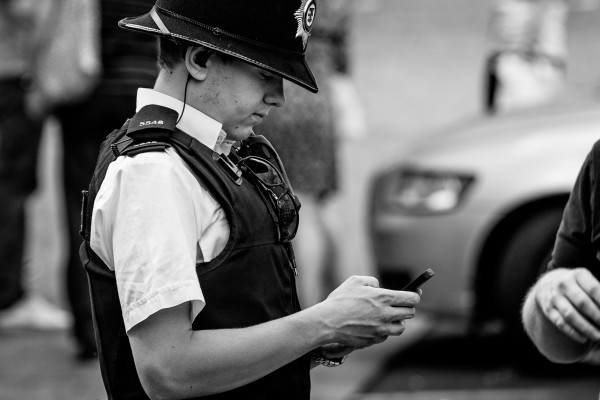 Policeman on phone