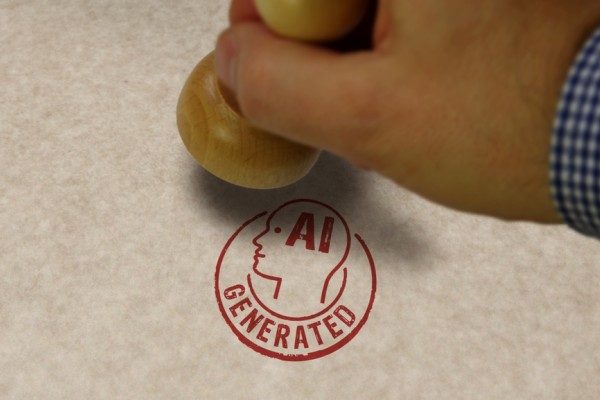 AI label, stamp, artificial intelligence