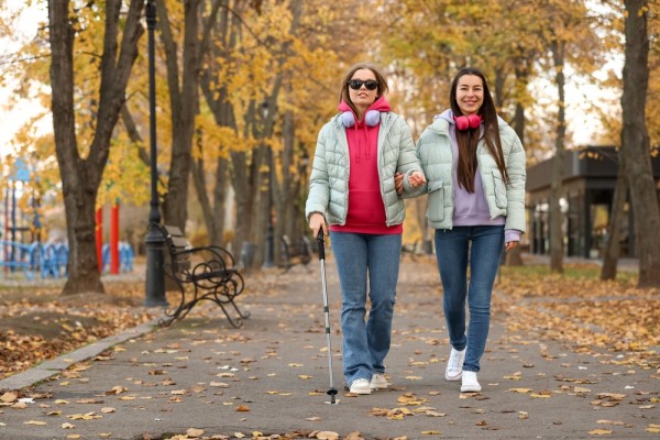 Blind person walking